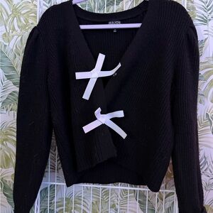 Black Cardigan with White Accents